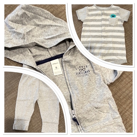 Carter’s 3-piece baby boy bundle clothing romper pants zip up hoodie jacket 6M - Picture 2 of 9